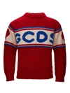 GCDS RED OVERSIZED WOOL JUMPER WITH FRONT LOGO