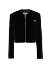 Prada Triangle-logo Velvet Jacket In Black