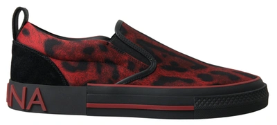 Dolce & Gabbana Red Black Leopard Loafers Sneakers Shoes