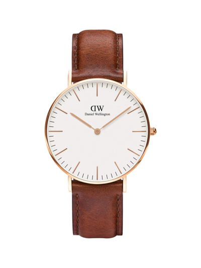 Daniel Wellington Men's Classic St. Mawes Leather Strap Watch/36mm In Rose Gold