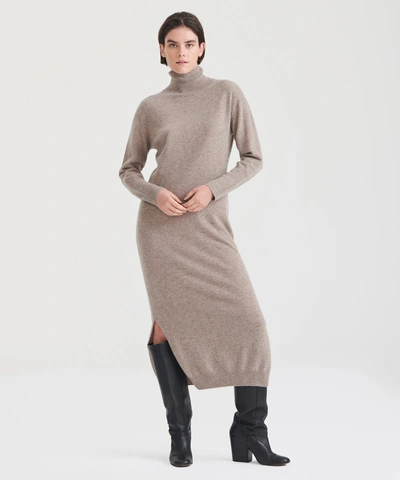 Naadam Cashmere Turtleneck Dress With Slits In Timber