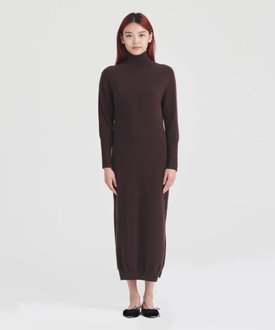 Naadam Cashmere Turtleneck Dress With Slits In Chocolate Brown