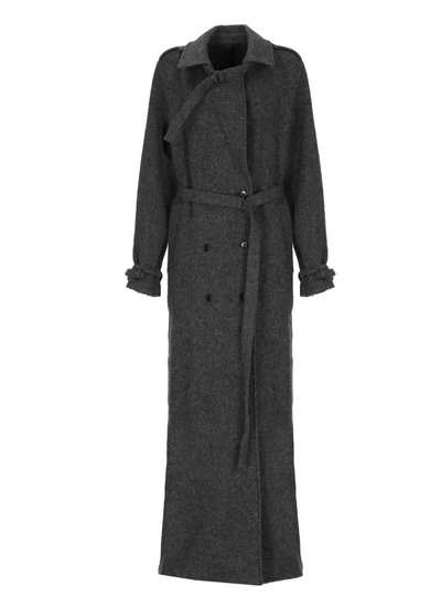Dries Van Noten Renwicks Long Double-breast Belted Wool Coat In Grey