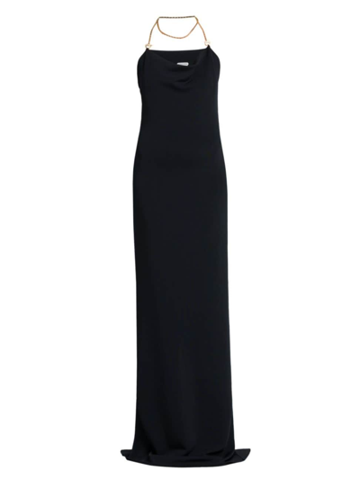 Bottega Veneta Backless Column Gown With Chain Detail In Black
