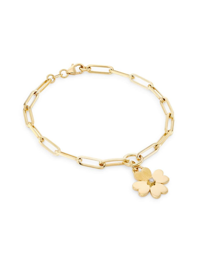 Foundrae Women's True Love Four-heart Clover 18k Yellow Gold & 0.06 Tcw Diamond Clip Chain Bracelet