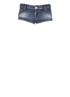 Dsquared2 Splatter Effect Micro Shorts With Patch In Blue