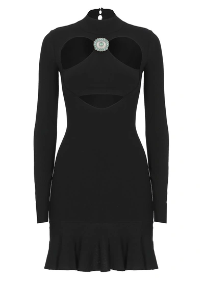 Roberto Cavalli Cut-out Ruffled-hem Mini Dress In Black