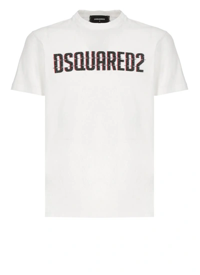 Dsquared2 Loose-fit White Cotton T-shirt With Logo Print In Silver
