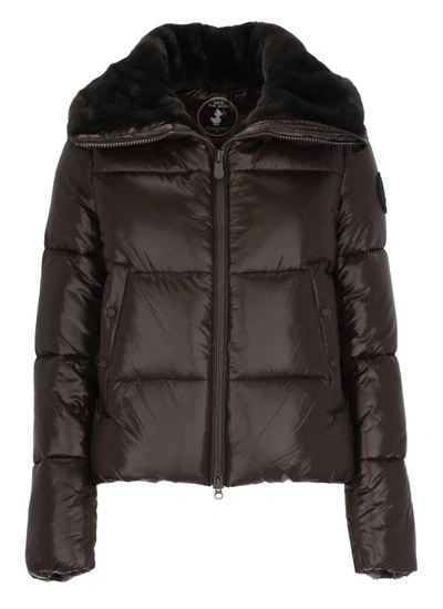Save The Duck Moma Padded Short Jacket In Dark Brown