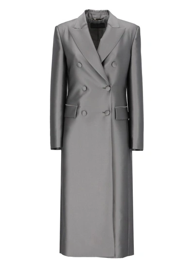 Alberta Ferretti Silk Blend Bouble-breasted Coat In Grey