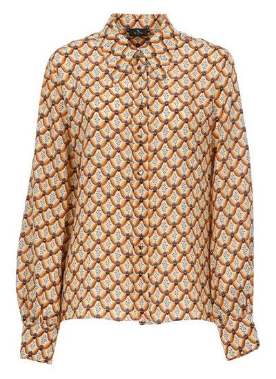 Etro Silk Shirt With Floralia Pattern In Orange