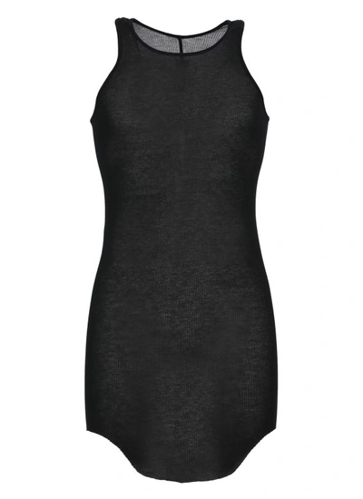 Rick Owens Black Tank Top With Curved Hem In Cotton Man