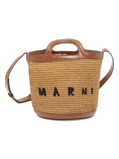 Marni Women's Tropicalia Mini Embroidered Bucket Bag In Sienna
