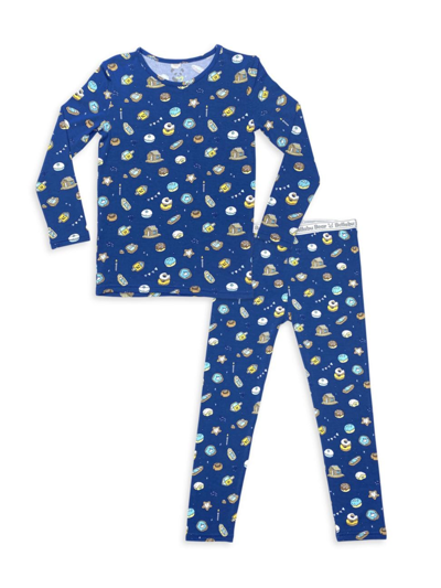 Bellabu Bear Unisex Hanukkah Cookies Print Pajama Set - Baby, Little Kid In Medium Blue