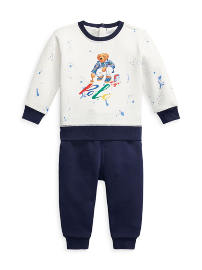 Polo Ralph Lauren Baby Boy's Polo Bear Shirt & Joggers Set In Deckwash White Color Shop Bear