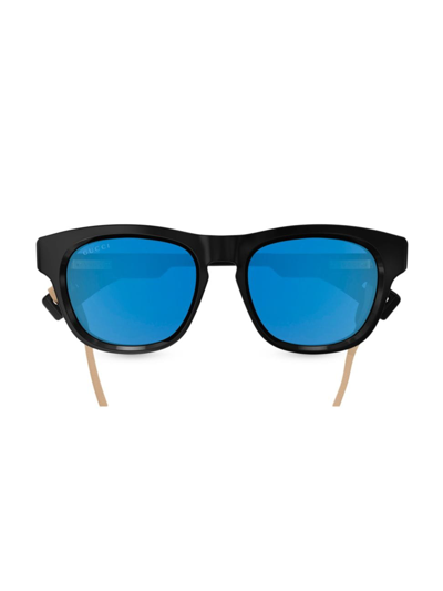 Gucci Men's Gg Mountain 53mm Round Sunglasses In Black Bright Blue