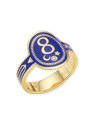 Foundrae Women's Karma Cigar Band 18k Yellow Gold, 0.01 Tcw Diamond & Enamel Ring