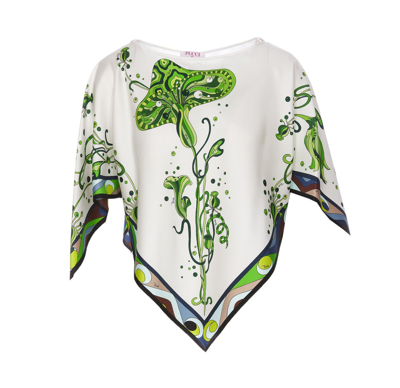 Pucci Asymmetric Graphic-print Silk Blouse In Multi
