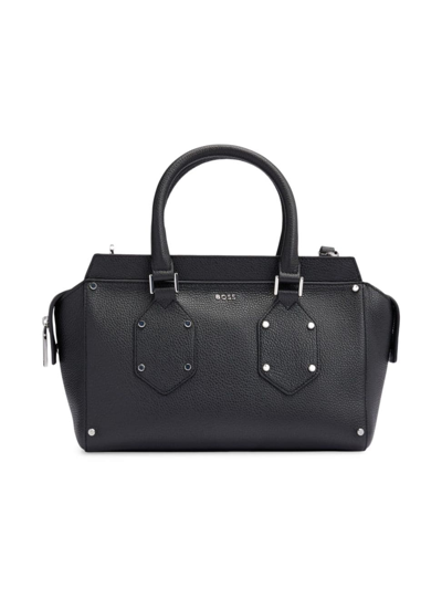 Hugo Boss Grained-leather Tote Bag With Branded Hardware In Black