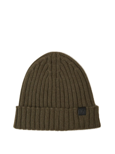 Tom Ford Logo Patch Knitted Beanie In Green