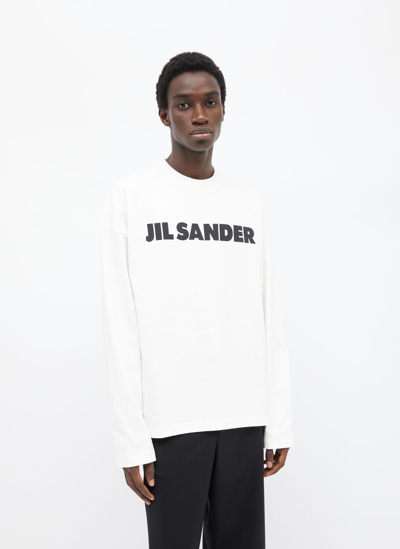 Jil Sander Logo Print Long Sleeve T-shirt In White