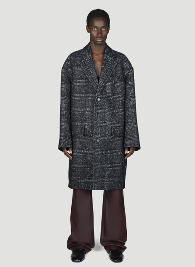 Bottega Veneta Wool Checked Coat In Black