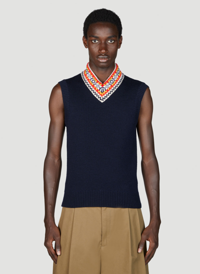 Bottega Veneta Knit Waistcoat With Jacquard Trim In Black