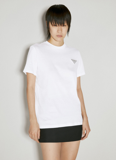 Prada Crystal Embellished Logo T-shirt In White