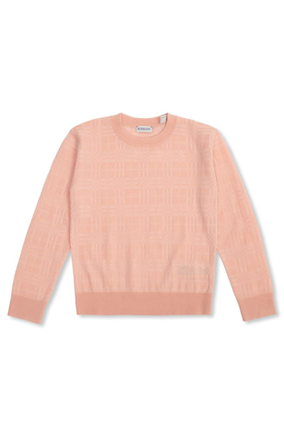 Burberry Kids Check Jacquard Knitted Jumper In Pink