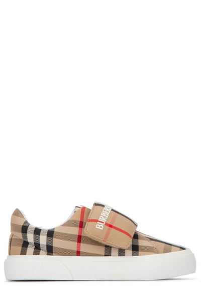 Burberry Boys Beige Kids James Logo-print Checked Canvas Low-top Trainers 5-9 Years In White