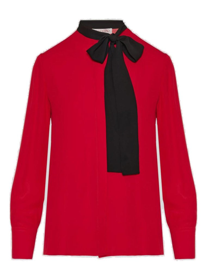 Valentino Scarf Detailed Long Sleeve Blouse In Red