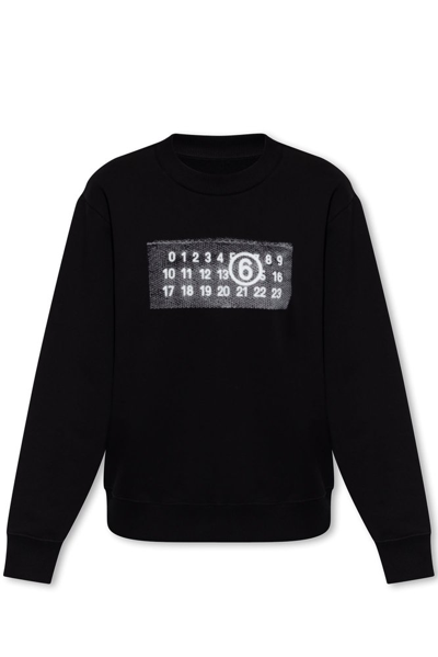 Mm6 Maison Margiela Logo Printed Crewneck Sweatshirt In Black