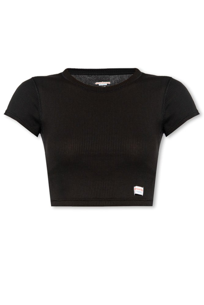 Alexander Wang Logo Tag Ribbed Cropped T In Black