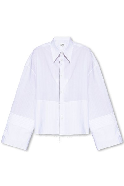 Mm6 Maison Margiela Frayed Hem Oversized Shirt In White