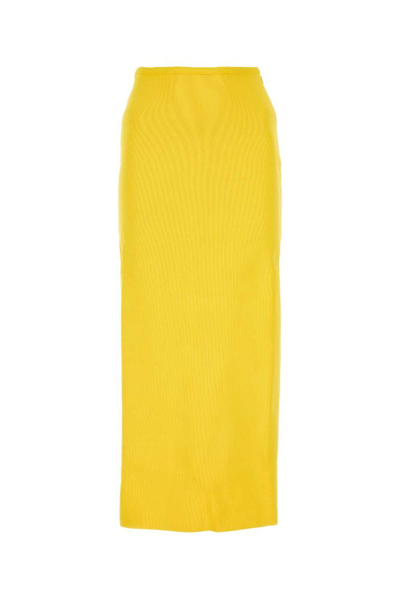 Jil Sander Side Slit Mid Rise Midi Skirt In Yellow