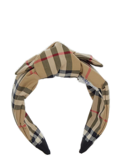 Burberry Kids' Girl's Soft Knot Check Headband In Archive Beige Chk