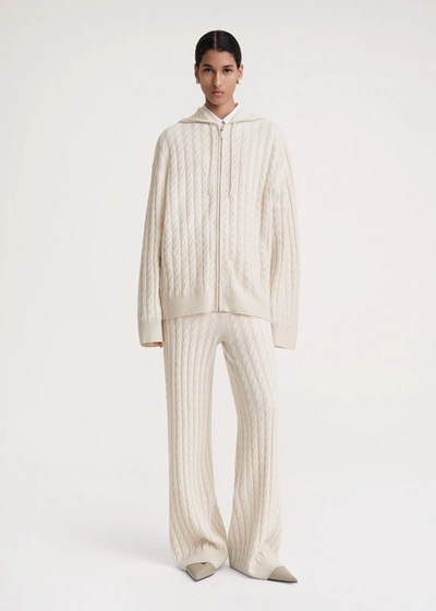 Totême Cable-knit Wool-cashmere Hoodie In Snow