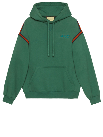 Gucci Logo-embroidered Cotton Hoodie In Green