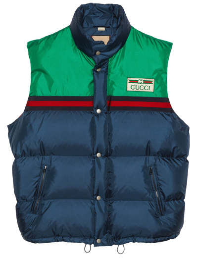 Gucci Colour-block Padded Down Gilet In Blue Green