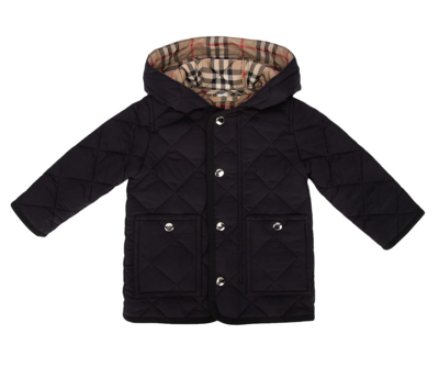 Burberry Kids' Baby Black Quilted Jacket In Blu