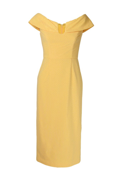 Rebecca Vallance Lumiere Off-shoulder Rhinestone Midi Dress In Lemon