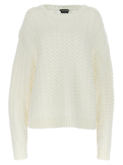 Tom Ford Crewneck Knitted Jumper In White
