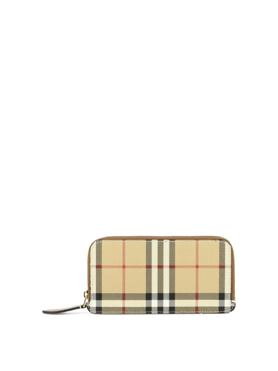 Burberry Check Zip Card Case In Beige