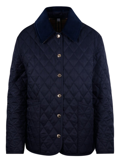 Burberry Quilted Buttoned Jacket In Navy