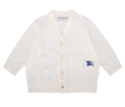 Burberry Kids Logo Embroidered Knit Cardigan In White