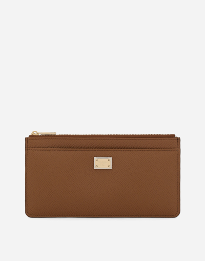 Dolce & Gabbana Large Dauphine Calfskin Card Holder In Brown