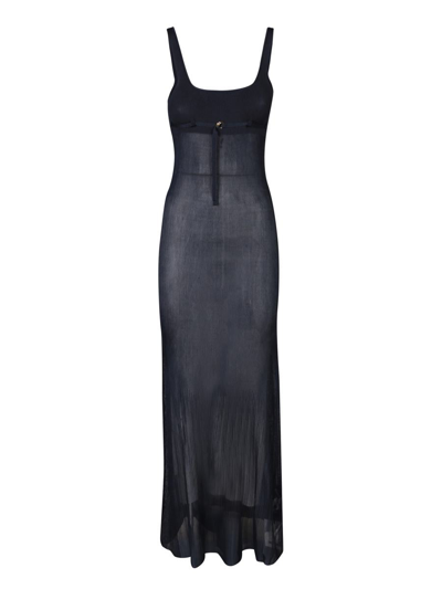 Jacquemus Navy Le Chouchou 'la Robe Maille Oranger' Maxi Dress In Grey