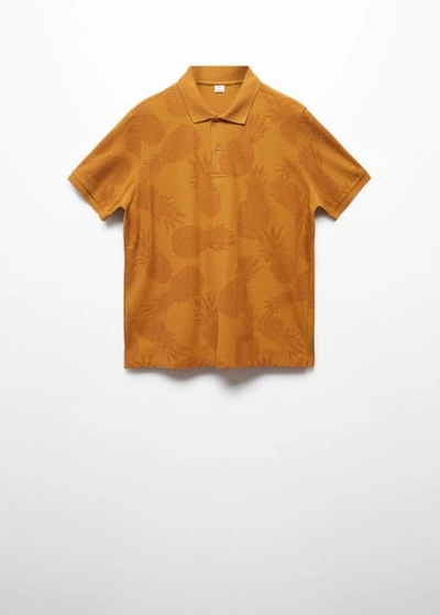 Mango Man Printed Cotton Piqué Polo Shirt Mustard