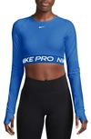 Nike Pro 365 Dri-fit Long Sleeve Crop Top In Hyper Royal/ White