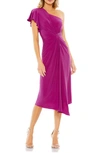 Shop Mac Duggal One-shoulder Asymmetric Cocktail Dress In Magenta